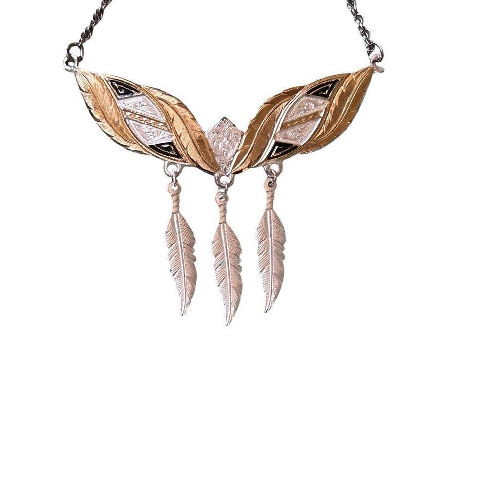 Montana Silversmiths Boundless Legacy Choker Necklace Silver Gold Dangle Feather - Picture 5 of 7